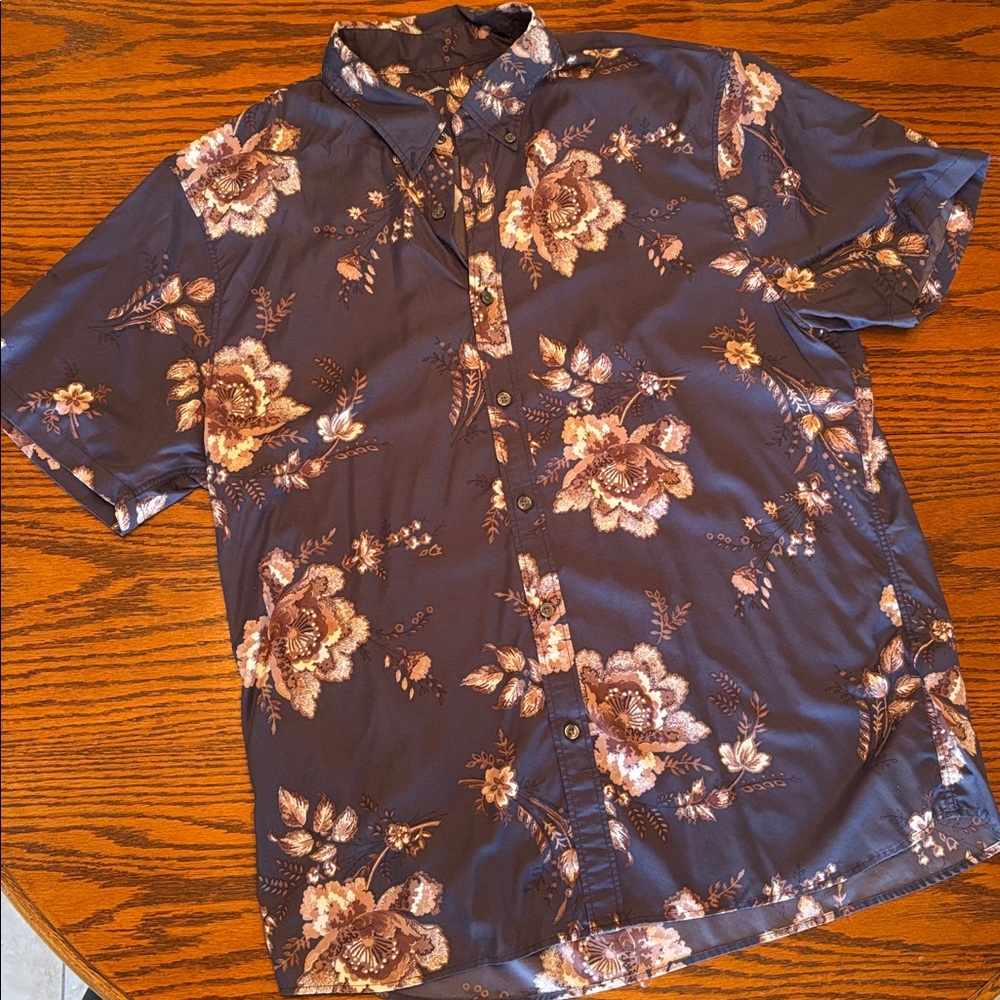 Abercrombie & Fitch Floral Button Down Shirt - Brown and Cream